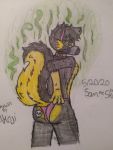  3:4 absurd_res anonymous_artist anthro canid canine canis clothing gas hi_res male mammal mephitid musk panties skunk smelly solo stink_lines underwear wolf 