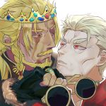  2boys beowulf_(fate/grand_order) blonde_hair close-up couple crown dark_skin dark_skinned_male eyewear_removed fate/grand_order fate_(series) grey_hair hekate li_shuwen_(fate) li_shuwen_(fate/grand_order) long_hair male_focus multiple_boys older red_eyes scar short_hair upper_body wrinkles 