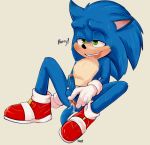  anthro anus balls blue_body blue_fur blush bodily_fluids butt clothing dandi eulipotyphlan footwear fur genital_fluids genitals gloves green_eyes half-closed_eyes handwear hedgehog lube male mammal narrowed_eyes penis precum presenting shoes simple_background solo sonic_the_hedgehog sonic_the_hedgehog_(film) sonic_the_hedgehog_(series) spread_anus spread_legs spreading tongue 