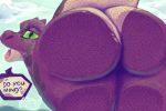  anthro butt butt_shot close-up female green_eyes hi_res jammerhighwind kobold looking_at_viewer looking_back on_glass open_mouth purple_body scalie solo teeth text 