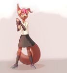  anthro bodily_fluids boots bottomwear clothing colored facial_tuft female flat_chested food footwear hair hi_res lstvz mammal pink_hair rodent sciurid shirt simple_background skirt solo tama-tama tears topwear young 