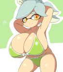  2020 animal_humanoid big_breasts bikini breasts cephalopod cephalopod_humanoid clothed clothing female hands_behind_head hi_res huge_breasts humanoid inkling looking_at_viewer marie_(splatoon) marine marine_humanoid mollusk mollusk_humanoid nintendo pseudo_hair smile solo splatoon sugaru swimwear tentacle_hair tentacles video_games 