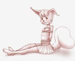  anthro ball_gag bdsm bodily_fluids bondage bottomwear bound breasts clothing drooling facial_tuft female fur gag hi_res lstvz mammal monochrome nipples rodent rope saliva sciurid simple_background sitting skirt small_breasts solo tama-tama young 