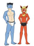  3:4 anthro anthrofied blastoise boxer_briefs bulge chest_tuft clothed clothing duo ear_piercing eeveelution flareon full-length_portrait fuze hands_on_hips hi_res jockstrap male navel nintendo nipples piercing pok&eacute;mon pok&eacute;mon_(species) portrait simple_background topless tuft underwear underwear_only video_games white_background 