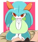  2020 big_breasts blush breasts clothing duo erection female human humanoid kirlia kneeling male male/female mammal nintendo not_furry pok&eacute;mon pok&eacute;mon_(species) red_eyes rui_(sugaru) shiny_pok&eacute;mon shirt short_stack smile sugaru topwear video_games white_body 