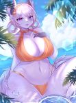  anthro bikini breasts cleavage clothed clothing detailed_background female hi_res holding_breast mammal mcl partially_submerged purple_eyes solo swimwear water wide_hips 