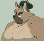  2020 brown_body brown_fur canid canine canis domestic_dog exe_exem fur kemono male mammal moobs overweight overweight_male portrait scar simple_background tokyo_afterschool_summoners video_games yasuyori 