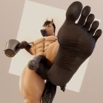  1:1 3d_(artwork) 5_toes abs animal_genitalia animal_penis anthro balls barefoot black_hair blender_(software) bucket carrying_object carrying_pole digital_media_(artwork) equid equine equine_penis feet foot_focus genitals hair hi_res horse humanoid_feet low-angle_view male mammal medial_ring moreuselesssource muscular muscular_anthro muscular_male nude penis solo toes worm&#039;s-eye_view 