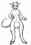  2020 4_breasts anthro big_breasts biobasher bovid bovine breasts cattle female fur hair hi_res hooves horn mammal monochrome multi_breast nipples nude simple_background sketch smile solo teats udders 