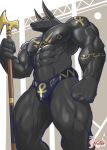  anthro anubian_jackal anubis big_muscles black_body black_nipples canid canine canis deity egyptian egyptian_mythology hi_res holding_object holding_weapon jackal male mammal masterelrest middle_eastern_mythology mostly_nude muscular muscular_anthro muscular_male mythology nipple_piercing nipples pecs piercing solo tattoo underwater water weapon 