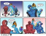  anthro balls big_balls big_penis comic english_text generation_5_pokemon genitals group hi_res huge_penis hyper hyper_genitalia hyper_penis male male/male nintendo overweight overweight_male penis pokemon pokemon_(species) sawk scalie text throh trio zaryuzu_73 