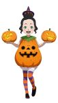 1girl absurdres black_clover black_clover_m:_rise_of_the_wizard_king black_hair black_shoes blush_stickers charmy_pappitson full_body green_eyes halloween_costume hat highres incredibly_absurdres jack-o'-lantern looking_at_viewer mini_hat multicolored_thighhighs non-web_source official_alternate_costume official_art open_mouth orange_thighhighs purple_hat purple_thighhighs shoes simple_background solo striped_clothes striped_thighhighs teeth thighhighs transparent_background two-tone_thighhighs upper_teeth_only 
