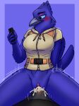 abdominal_bulge absurd_res anthro avian bird blush bodily_fluids bored bored_sex bottomless bottomless_female cellphone clothed clothing corvid corvus_(genus) cowgirl_position cum cum_in_vagina cum_inside doom_(the_bad_guys) dreamworks duo electronics female female_on_top fish_birb from_front_position genital_fluids hi_res jacket jacket_vest looking_at_object looking_at_phone male male/female on_bottom on_top oscine passerine phone raven sex shirt smartphone solo_focus t-shirt the_bad_guys topwear vest