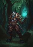 absurd_res anthro armor beard blizzard_entertainment blue_eyes canid claws digitigrade facial_hair forest fur grey_body grey_fur hi_res jewelry magic male mammal melee_weapon outside pendant plant sharp_teeth solo standing sword teeth tree vanharmontt warcraft weapon werecanid werecreature worgen