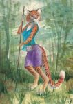 anthro bottomwear clothing dimasbka female hi_res hunter melee_weapon polearm shirt shorts small_(disambiguation) solo spear summer tigress_(disambiguation) topwear weapon