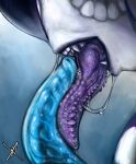 absurd_res alien alien_humanoid ambiguous_gender bodily_fluids commander_eight cybernetics cyborg digital_media_(artwork) eighttheexophile fangs genitals hi_res humanoid licking machine monster not_furry open_mouth oral penis portrait saliva saliva_string science_fiction sharp_teeth simple_background solo teeth tongue tongue_out transentience white_body