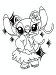  2025 3_toes alien angel_(lilo_and_stitch) antennae_(anatomy) anthro biped black_and_white bottomwear chest_markings clothing digital_drawing_(artwork) digital_media_(artwork) disney ear_markings experiment_(lilo_and_stitch) eyelashes feet female flower flower_on_head grass_skirt hands_on_hips hi_res hibiscus lilo_and_stitch line_art long_antennae looking_at_viewer markings miss_inkydot monochrome open_mouth plant simple_background skirt solo sparkles sparkling_eyes toes white_background 