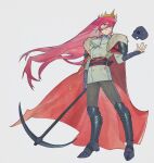  1boy androgynous animification armored_boots ascot belt bishounen boots braid brooch brown_pants buttons cape coat commentary crown dream_smp earrings english_commentary fang floating_hair full_body fur-trimmed_cape fur_trim gold_crown hair_between_eyes half_up_braid highres holding holding_pickaxe humanization jewelry long_hair long_sleeves looking_at_viewer male_focus minecraft minecraft_youtube pants pickaxe pink_hair pointed_crown pointy_ears red_belt red_cape red_eyes scar scar_on_face scar_on_nose shirt single_earring skull solo standing technoblade very_long_hair watermark wellcyan white_ascot white_coat wither_skull 