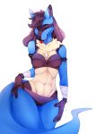  2019 anthro black_nose clothed clothing digital_media_(artwork) female kristiana_puff lucario midriff navel nintendo pok&eacute;mon pok&eacute;mon_(species) red_eyes simple_background smile solo standing tongue video_games white_background 