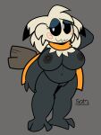  2023 3:4 anthro big_breasts black_body black_nipples black_sclera blonde_hair breasts cape cape_only clothing digital_media_(artwork) female game_freak generation_7_pokemon genitals grey_background hair hi_res huge_breasts looking_at_viewer mimikyu mostly_nude navel nintendo nipples nude nude_anthro nude_female pokemon pokemon_(species) simple_background slightly_chubby solo spookana_(unfortu-nate) tail thick_thighs topwear unfortu-nate vulva white_eyes 
