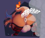after_transformation ahegao anthro anus backsack balls big_balls big_butt butt butt_focus charizard clothing colorless_fart_cloud fart fart_cloud fart_fetish farting_at_viewer faux_gaping feral fire flaming_tail generation_1_pokemon genitals hi_res huge_butt legwear looking_pleasured male nintendo open_mouth open_smile passtheblast pattern_clothing pattern_legwear pattern_thigh_highs pokemon pokemon_(species) puffy_anus raised_tail rear_view smile solo striped_clothing striped_legwear striped_thigh_highs stripes tail thick_thighs thigh_highs tongue tongue_out wings
