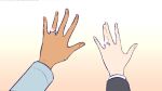  2girls commentary_request fingernails gradient_background gundam gundam_suisei_no_majo hand_focus highres jewelry kirie_kyrye long_sleeves miorine_rembran multiple_girls outstretched_hand ring suletta_mercury white_background yuri 