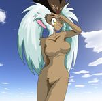  amber_eyes breasts cabbit cabbit_(tenchi_muyo) cat feline female hair hybrid lagomorph mammal multi-colored_hair nude rabbit ryo-ohki solo tenchi_muyo 