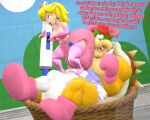 anthro big_diaper blonde_hair blue_ear_ring blue_eyes bootypatootie bow_ribbon bowser clothing crown dialogue diaper diaper_fetish diaper_sniffing duo erection erection_in_diaper eye_roll female gloves hair handwear headgear hi_res lingerie male male/female mario_bros multicolored_body nintendo pink_booties pink_bow pink_clothing pink_gloves pink_handwear pink_lingerie poopy_diaper princess_peach red_eyes red_hair reptile scalie sex_toy shell sniffing snoofing soiled_diaper turtle turtle_shell unclean_diaper used_diaper vibrator wallpaper_(decoration) wand_vibrator yellow_body