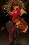  anthro big_breasts breasts canid canine chest_tuft clothed clothing dress female footwear garter_straps hi_res high_heels hybrid legwear mammal mcl membrane_(anatomy) membranous_wings shoes thigh_highs tongue tongue_out tuft wings 