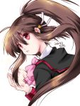  1girl artist_name brown_hair commentary_request cropped_torso dated little_busters! long_hair natsume_rin ponytail red_eyes school_uniform scp simple_background solo upper_body white_background 