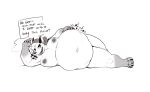  abdominal_bulge after_vore anthro beanie clothing darkcresentskymin dialogue english_text hat headgear headwear hyaenid male mammal nipples nude overweight overweight_anthro overweight_male solo text vore 