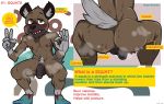  aggressive_retsuko anthro balls bodily_fluids butt crouching english_text foreskin genitals haida hi_res hyaenid looking_at_viewer male mammal mostly_nude nipples penis pubes sanrio shirt_(artist) solo speech_bubble spotted_hyena sweat sweaty_butt text 