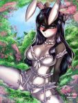  3:4 absurd_res anthro black_hair black_nose blue_eyes breasts bunny_costume chenchen clothing costume digital_media_(artwork) female hair hi_res jewelry loxy-chan mammal procyonid raccoon sila_dione solo 
