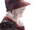  1girl blonde_hair bloodborne bonnet commentary_request crying crying_with_eyes_open doll_joints face from_side joints looking_down plain_doll profile red_headwear red_scarf scarf short_hair simple_background solo syokuuuuuuuuumura tears white_background 