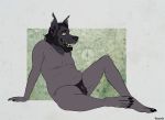  anthro balding balls belly biped body_hair canid canine canis cynocephalus foxmusk fur genitals hair hairy male mammal nude penis slightly_chubby solo spit_(foxmusk) yellow_teeth 