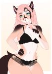  anthro big_breasts bra breasts canid canine clothing ear_piercing ear_ring female food green_eyes hair hand_on_hip hi_res lingerie long_hair mammal mcl panties piercing popsicle solo underwear 