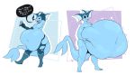  abdominal_bulge after_vore anthro armwear clothing darkcresentskymin eeveelution elbow_gloves facial_piercing gloves handwear male nintendo nude piercing pok&eacute;mon pok&eacute;mon_(species) solo speech_bubble vaporeon video_games vore 