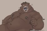  2020 anthro belly brown_body brown_fur fur hi_res male mammal minedoo moobs nipples overweight overweight_anthro overweight_male simple_background solo tongue tongue_out ursid 