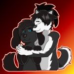  1:1 anthro black_body black_eyeshadow black_fur black_hair blue_eyes canid canine canis domestic_dog duo emo_hair emo_haircut eyeshadow facial_piercing fur hair hug husky ikuroba lunar_starbreaker makeup male male/male mammal nordic_sled_dog nose_piercing piercing rivey_ravenheart spitz telegram_stickers white_body white_fur 