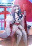  anthro asian_clothing clothed clothing east_asian_clothing felid feline female hair hi_res japanese_clothing kimono legwear long_hair mammal mcl solo thigh_highs umbrella 