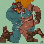  ballbusting barazoku cock_and_ball_torture genital_torture ginger hairy hi_res himbo male male/male muscular not_furry orc wrestling 