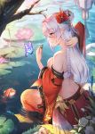 japanese_clothes lemoo mermaid monster_girl no_bra pointy_ears tail 