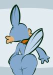  1-upclock 2020 4_fingers ambiguous_gender anthro bandanna big_butt blue_body blue_scales blue_spots butt dotted_background faceless_ambiguous faceless_character fin fingers grey_background head_fin hi_res kerchief mabel_(1-upclock) mostly_nude mudkip nintendo orange_body orange_scales pattern_background pok&eacute;mon pok&eacute;mon_(species) raised_tail rear_view red_bandanna red_kerchief scales simple_background solo spots spotted_body spotted_scales striped_background thick_thighs video_games 