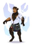  absurd_res anthro bovid bovine brown_body brown_fur cattle clothing erection fur genitals growth hair hi_res highland_cattle horn kilt male mammal muscle_growth musclegut muscular muscular_anthro muscular_male penis poking_out solo species_transformation transformation wardrobe_malfunction weight_gain zhaqez 