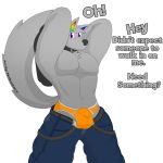  1:1 alpha_channel anthro balls belt briefs bulge canid canine canis caught_off_guard clothed clothing collar dialogue fur genitals hair lgbt_pride male mammal muscular muscular_anthro muscular_male notkastar pants_down partially_clothed pride_colors rainbow shirt signature solo text topwear tuft underwear undressing wolf zatch_(character) 
