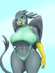  3:4 anthro avian big_breasts bikini breasts clothing female friendship_is_magic gabby_(mlp) gradient_background gryphon hasbro hi_res lurking_tyger my_little_pony mythological_avian mythology nipple_outline simple_background solo swimwear 