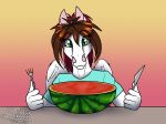  animated anthro artwork_(digital) clothed clothing digital_drawing_(artwork) digital_media_(artwork) eating equid equine feathers female fingers food fruit humor love mammal melon nom pegasus plant solo sunny_way watermelon wings 