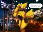  anthro avian beak belt big_breasts bird bit_gag blush breasts chocobo clothing corset dracojeff feathers female final_fantasy gag harness huge_breasts implied_transformation lingerie mirror non-mammal_breasts solo square_enix tail_feathers topwear utility_belt video_games wide_hips yellow_body yellow_feathers 