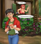  big_breasts breasts catchabird cellphone clothed clothing comic dialogue duo english_text female forest hair hi_res huge_breasts human human_only male mammal nintendo nipple_outline not_furry phone pok&eacute;mon pok&eacute;mon_go pok&eacute;mon_go_trainer speech_bubble text tree video_games 