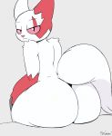  ambiguous_gender anthro big_butt big_tail butt claws edit fur huge_butt looking_at_viewer looking_back miso_souperstar nintendo nude pink_nose pok&eacute;mon pok&eacute;mon_(species) rear_view red_eyes simple_background sitting solo thick_thighs video_games white_body white_fur wide_hips zangoose 